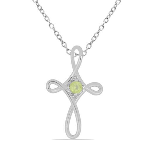 BUY NATURAL PERIDOT GEMSTONE CROSS PENDANT IN STERLING SILVER